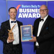 Phin Robinson of Pure Physiotherapy was named this year's Director of the Year. Pictured here is Phin (left) with Vincent Boni, managing director of Newsquest Eastern Counties