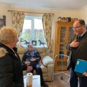 George Freeman, MP for Mid-Norfolk, meeting with Carol and John Trevelyan after sewage flooded their bungalow in Attleborough