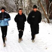 Boxers Jon Thaxton, Gary Briggs and Sam Sexton always prepared to grind out one of Neil Featherby’s  running sessions whatever the weather.