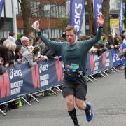 Mark Armstrong finishes the Manchester Marathon in 2018