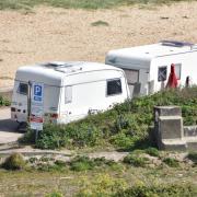 The 'unauthorised encampment' with two caravans parked on Links Road in north Lowestoft. Picture: Newsquest