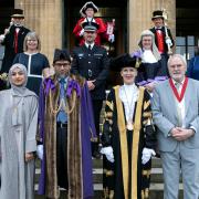 Sirajul Islam, centre left, the new Sheriff of Norwich and Vivien Thomas, centre right, new Lord Mayor