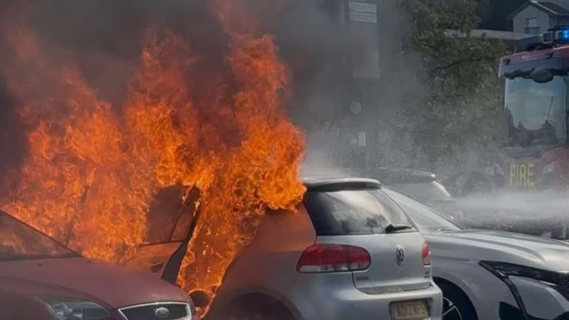 WATCH: Moment car becomes engulfed in flames in city centre car park
