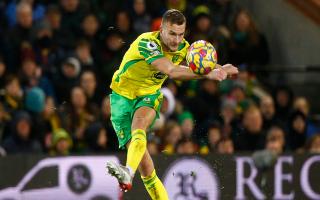 Ben Gibson sends the ball forward during Norwich City's home draw with Wolves