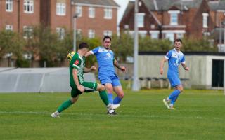 Travis Cole in action for Lowestoft in their win over Gorleston. Picture: Shirley D Whitlow