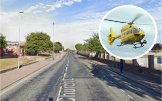 A biker remains in hospital with serious injuries after a huge crash called in two air ambulances to Gorleston