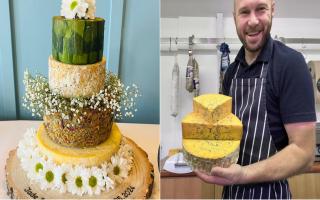 Cheese tower celebration cakes are now available from Cheese and Bees in Walpole St Andrew